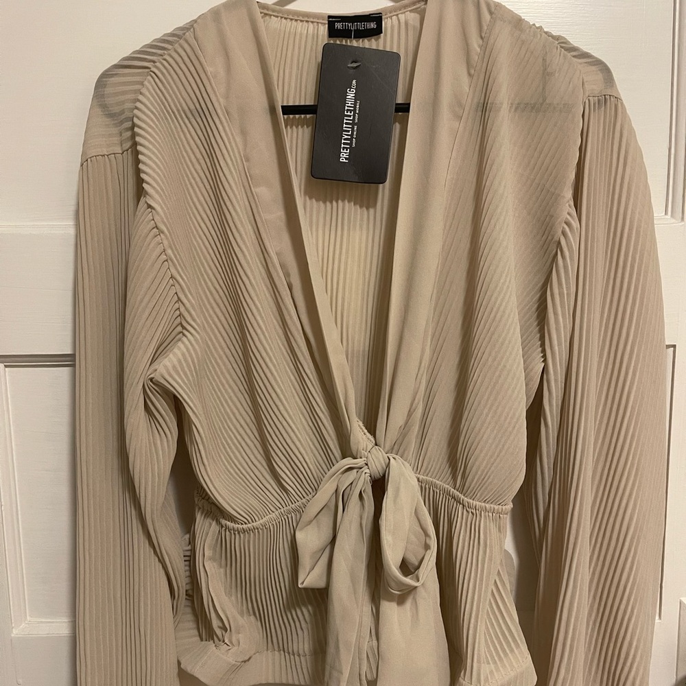NWT Tan Chiffon Pleated Blouse